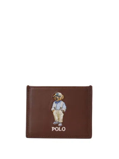 Polo Ralph Lauren Logo-embroidered Leather Cardholder In Brown