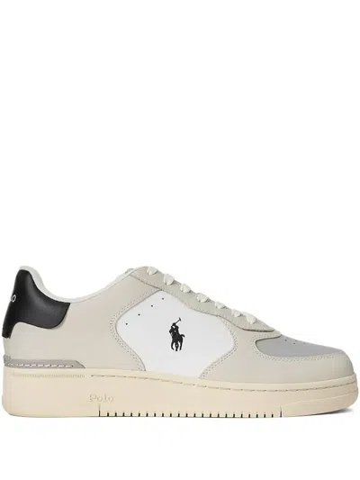 Polo Ralph Lauren Logo-embroidered Leather Sneakers In Neutrals