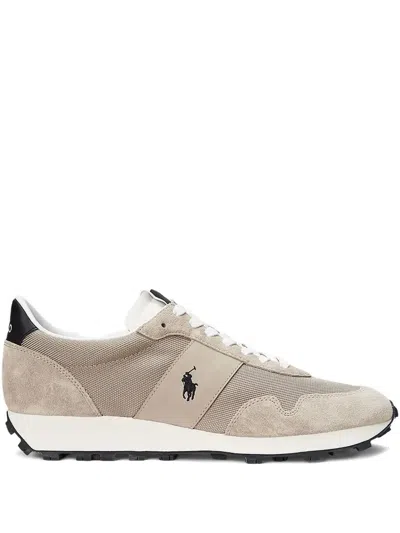 Polo Ralph Lauren Logo-embroidered Leather Sneakers In Neutrals