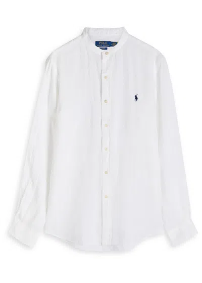 Polo Ralph Lauren Button-down Collar Logo-embroidered Linen Shirt In White