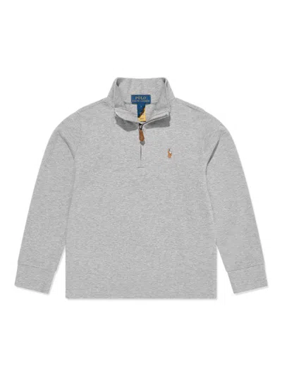 Polo Ralph Lauren Kids' Logo-embroidered Long-sleeve Polo Shirt In Grey
