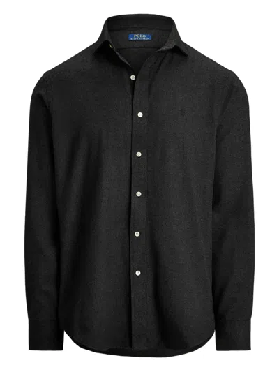 Polo Ralph Lauren Logo-embroidered Long-sleeve Shirt In Black