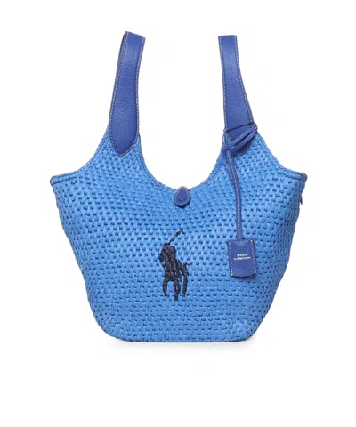 Polo Ralph Lauren Logo Embroidered Medium Tote Bag In Blue