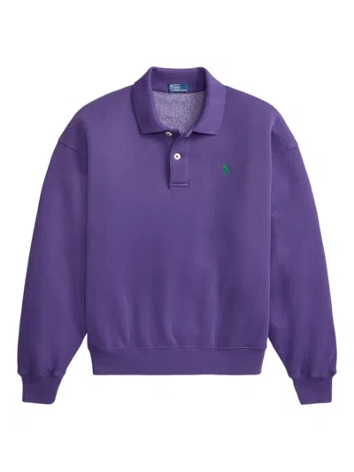 Polo Ralph Lauren Logo-embroidered Polo-collar Sweatshirt In Purple