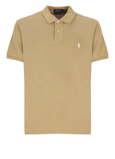 Polo Ralph Lauren Logo Embroidered Polo Shirt In Beige
