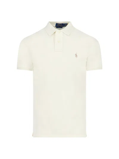 Polo Ralph Lauren Logo Embroidered Polo Shirt In Beige