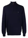 Polo Ralph Lauren Navy Wool Knit Jumper With Quarter-zip In Blue