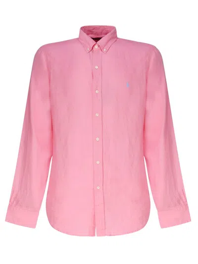 Polo Ralph Lauren Logo Embroidered Poplin Shirt In Pink