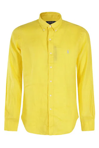 Polo Ralph Lauren Logo Embroidered Poplin Shirt In Yellow