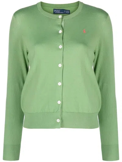 Polo Ralph Lauren Logo-embroidered Round-neck Cardigan In Green