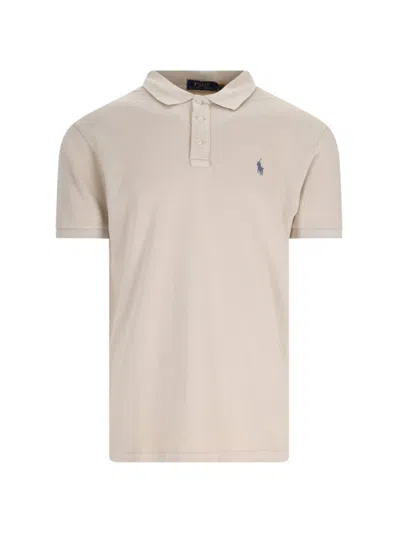 Polo Ralph Lauren Logo Embroidered Short Sleeved Polo Shirt In Beige