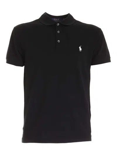 Polo Ralph Lauren Logo Embroidered Slim-fit Polo Shirt In Black