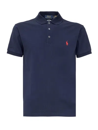 Polo Ralph Lauren Logo Embroidered Slim-fit Polo Shirt In Blue