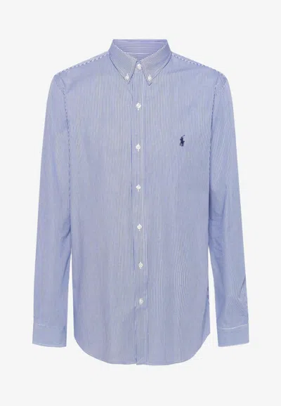 Polo Ralph Lauren Logo Embroidered Stripe Shirt In Blue
