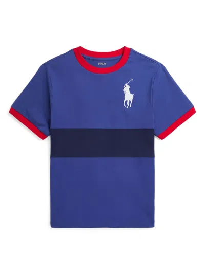 Polo Ralph Lauren Kids' Logo-embroidered Stripe T-shirt In Blue