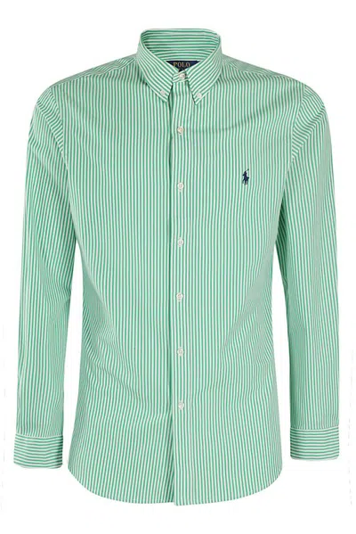 Polo Ralph Lauren Logo Embroidered Striped Buttoned Shirt In Green