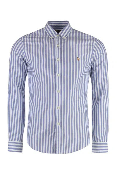 Polo Ralph Lauren Logo Embroidered Striped Buttoned Shirt In Blue