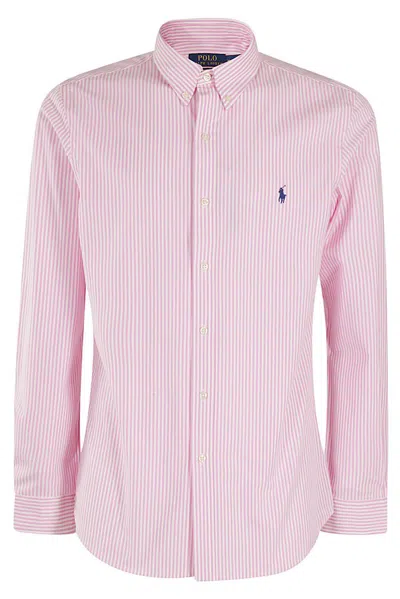Polo Ralph Lauren Logo Embroidered Striped Buttoned Shirt In Pink