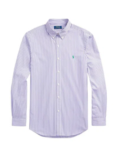 Polo Ralph Lauren Logo Embroidered Striped Buttoned Shirt Shirt In Purple
