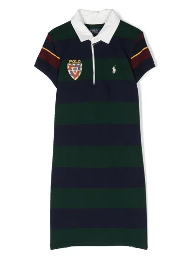 Polo Ralph Lauren Kids' Logo-embroidered Striped Polo Dress In Blue