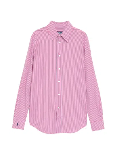 Polo Ralph Lauren Logo-embroidered Striped Cotton-blend Poplin Shirt In Pink