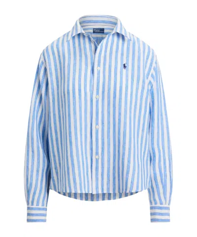 Polo Ralph Lauren Logo Embroidered Striped Shirt In Blue