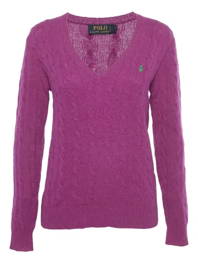 Pre-owned Polo Ralph Lauren Logo-embroidered Sweater In Purple