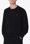 Polo Ralph Lauren Black Crewneck Sweatshirt With Pony Embroidery In Cotton Blend Man In Black