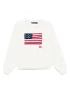 Polo Ralph Lauren Logo Flag French Terry Crewneck Sweatshirt In Weiss