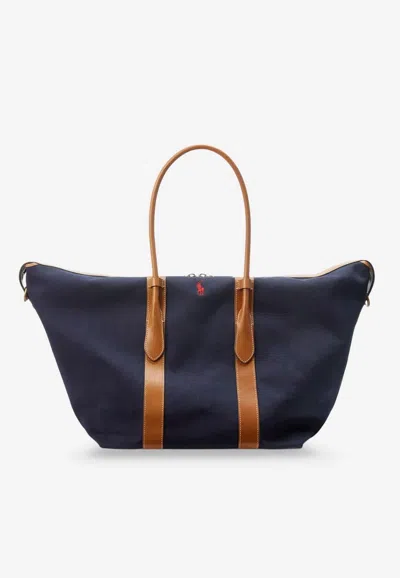Polo Ralph Lauren Logo Embroidered Tote Bag In Blue