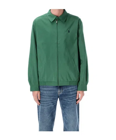 Polo Ralph Lauren Logo Embroidered Twill Zipped Jacket In Green