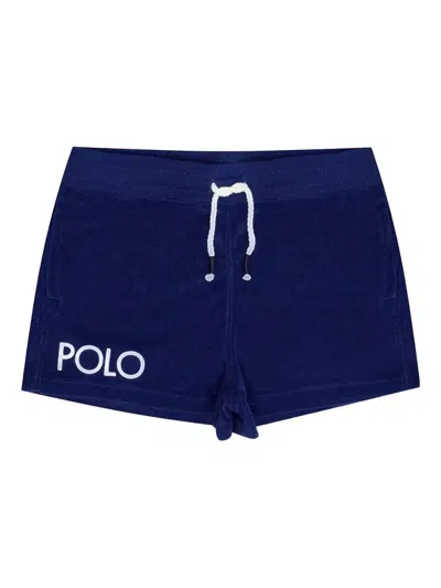 Polo Ralph Lauren Kids' Logo-embroidered Velour Shorts In Blue