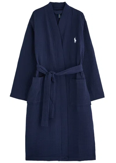 Polo Ralph Lauren Logo-embroidered Waffle-knit Cotton Robe In Navy