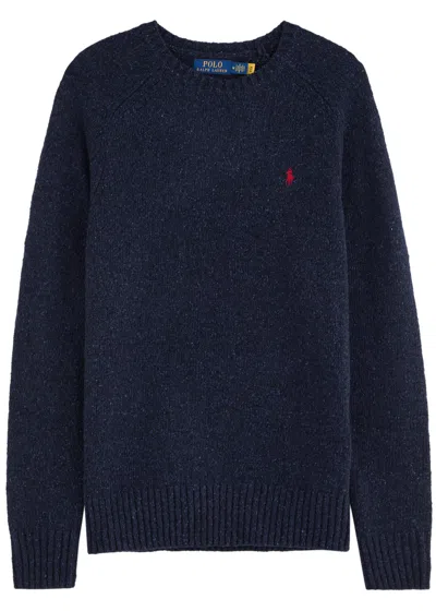 Polo Ralph Lauren Logo-embroidered Wool-blend Jumper In Navy