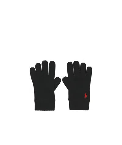 Polo Ralph Lauren Logo-embroidered Wool Gloves In Black