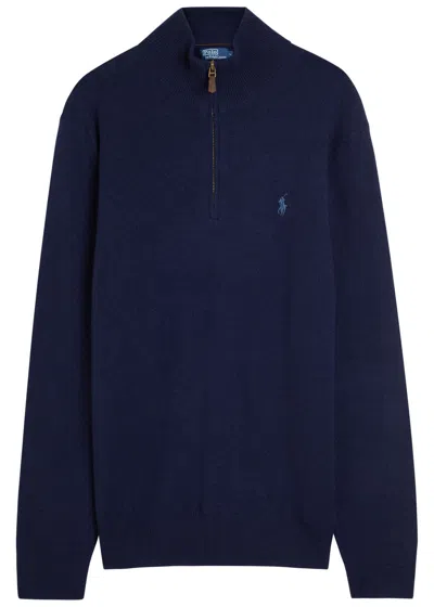 Polo Ralph Lauren Logo-embroidered Wool Polo Jumper In Blue