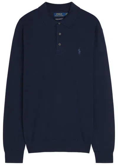 Polo Ralph Lauren Logo-embroidered Wool Polo Shirt In Blue