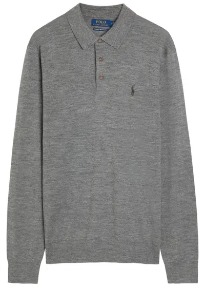 Polo Ralph Lauren Logo-embroidered Wool Polo Shirt In Gray