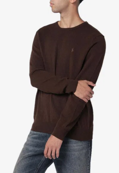 Polo Ralph Lauren Logo Embroidered Wool Sweater In Brown