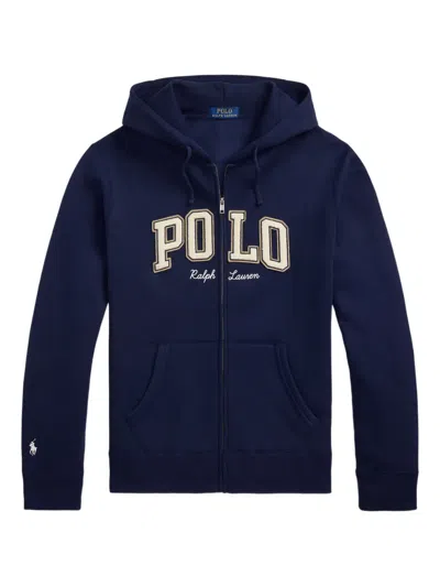 Polo Ralph Lauren Logo-embroidered Zip-up Hoodie In Blue