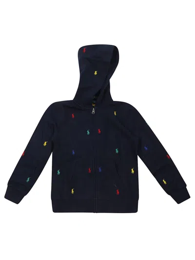 Polo Ralph Lauren Kids' Logo-embroidered Zip-up Hoodie In Blu