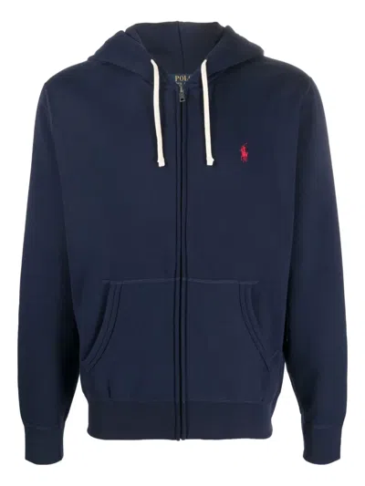Polo Ralph Lauren Zip-up Hooded Sweatshirt In Cotton-polyester Blend In Black