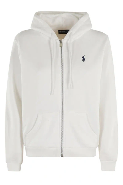 Polo Ralph Lauren Logo Embroidered Zipped Drawstring Hoodie In White