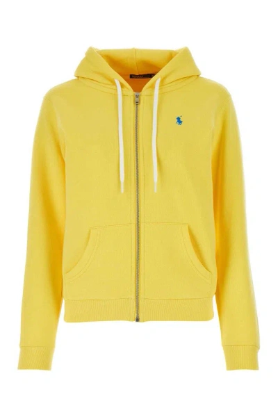 Polo Ralph Lauren Logo Embroidered Zipped Drawstring Hoodie In Yellow
