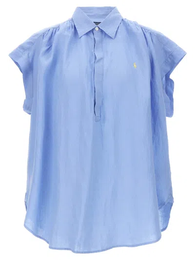 Polo Ralph Lauren Linen Polo Shirt In Light Blue