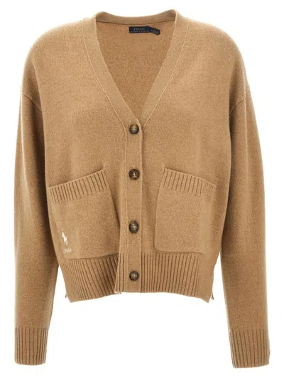 Polo Ralph Lauren Logo Embroidery Cardigan In Camel
