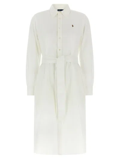 Polo Ralph Lauren Logo Embroidery Chemisier Dress In White