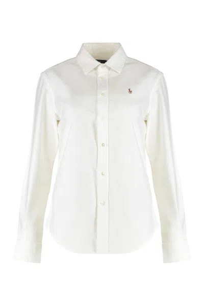Polo Ralph Lauren Logo Embroidery Cottond Shirt In White