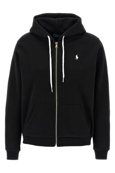 Polo Ralph Lauren Zip-up Hooded Sweatshirt With Kangaroo Pocket In Black