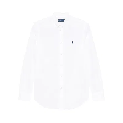Pre-owned Polo Ralph Lauren Logo Embroidery Long-sleeve Shirt 'white' | Women's Size 8